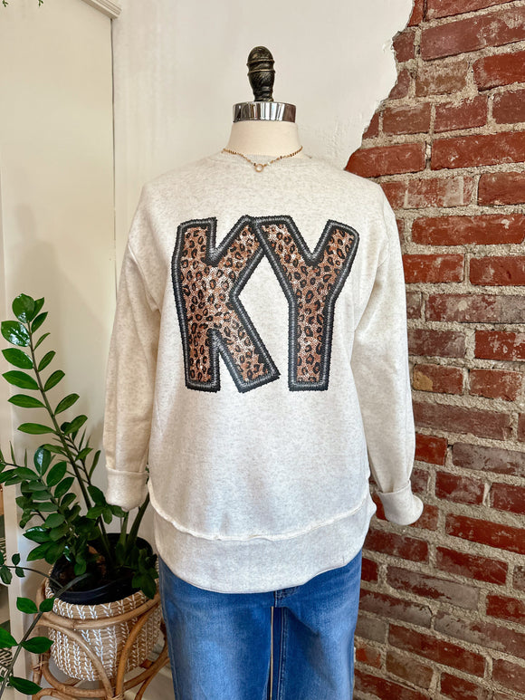 KY Leopard Sweatshirt - Oatmeal-Sweatshirt-Carolyn Jane's Jewelry