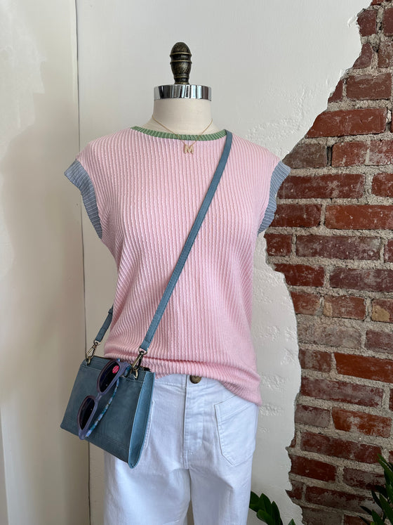 Kai Color Block Ribbed Cap Sleeve Top - Pink-Top-Carolyn Jane's Jewelry