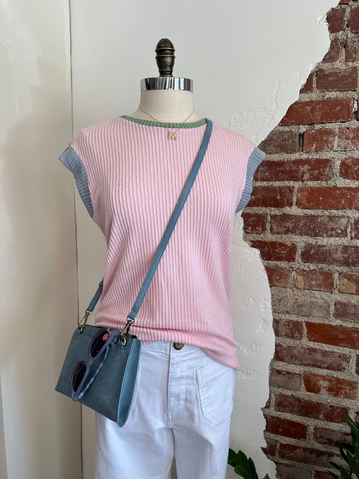 Kai Color Block Ribbed Cap Sleeve Top - Pink-Top-Carolyn Jane's Jewelry