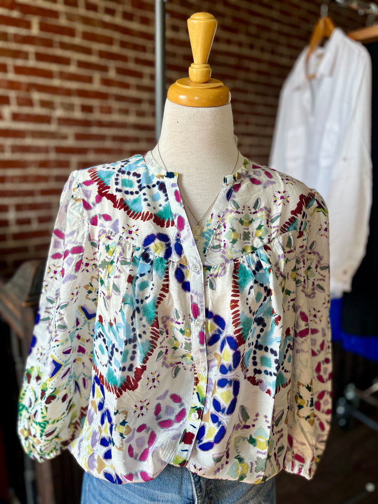 Kate Multi Print Long Sleeve Blouse-blouse-Carolyn Jane's Jewelry