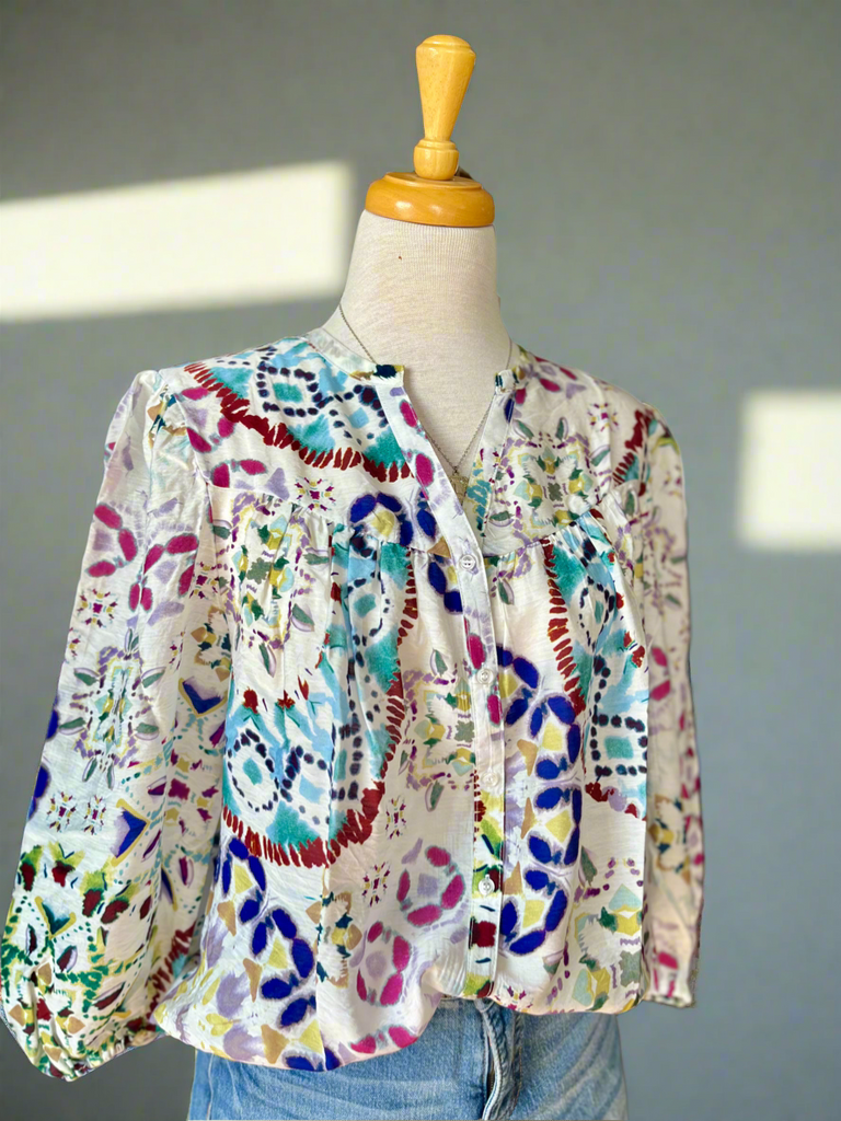 Kate Multi Print Long Sleeve Blouse-blouse-Carolyn Jane's Jewelry