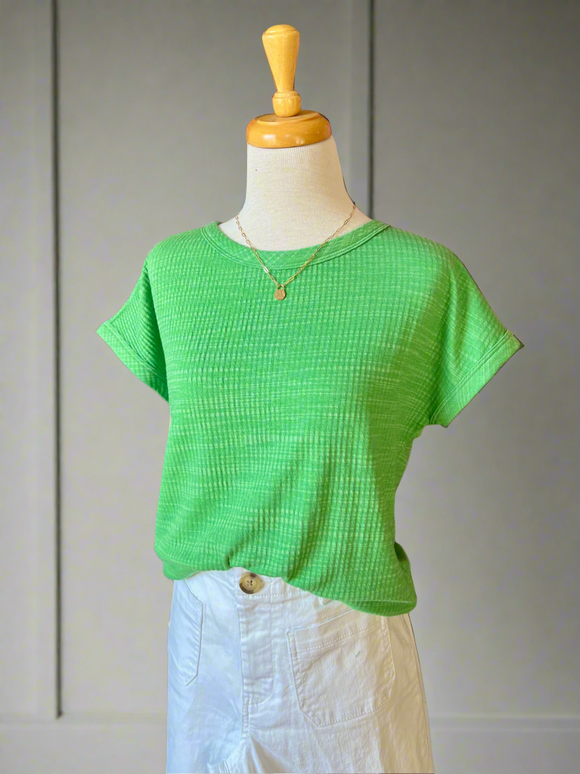 Kelly Green Crew Neck Short Sleeve Top-top-Carolyn Jane's Jewelry