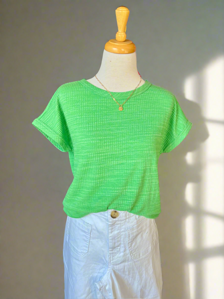 Kelly Green Crew Neck Short Sleeve Top-top-Carolyn Jane's Jewelry