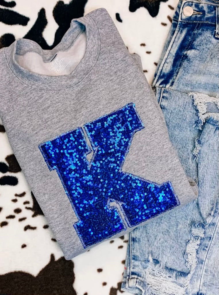 Kentucky Embroidered Sequins K Grey Sweatshirt-Sweatshirt-Carolyn Jane's Jewelry