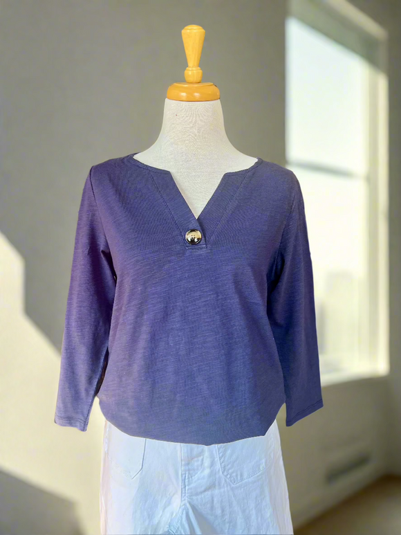 Lana Big Button V-Neck Top - Navy-top-Carolyn Jane's Jewelry