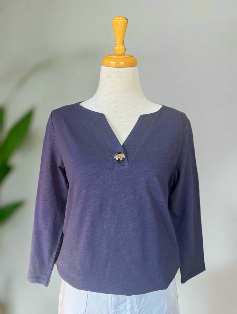 Lana Big Button V-Neck Top - Navy-top-Carolyn Jane's Jewelry