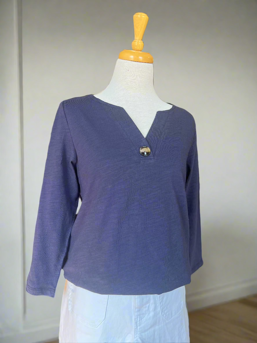 Lana Big Button V-Neck Top - Navy-top-Carolyn Jane's Jewelry