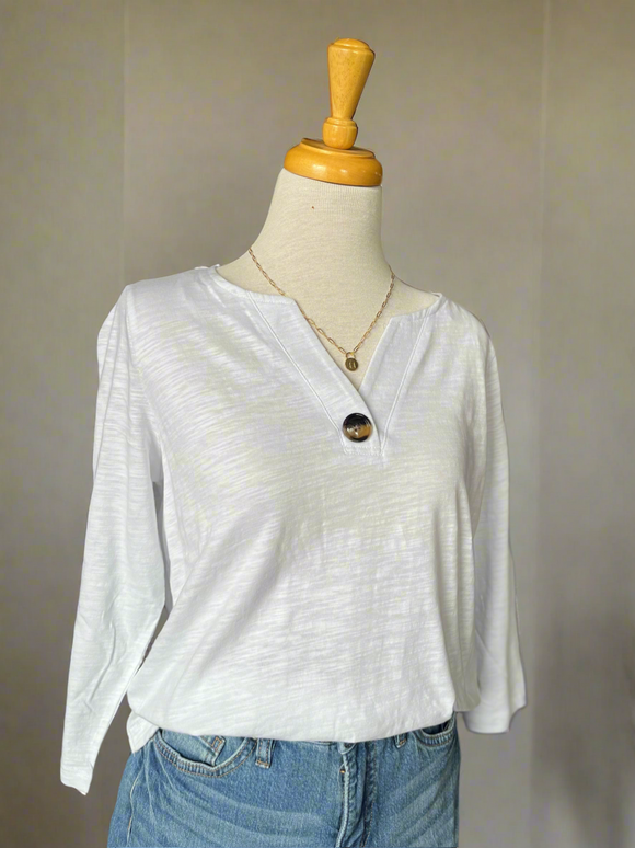 Lana Big Button V-Neck Top - White-top-Carolyn Jane's Jewelry