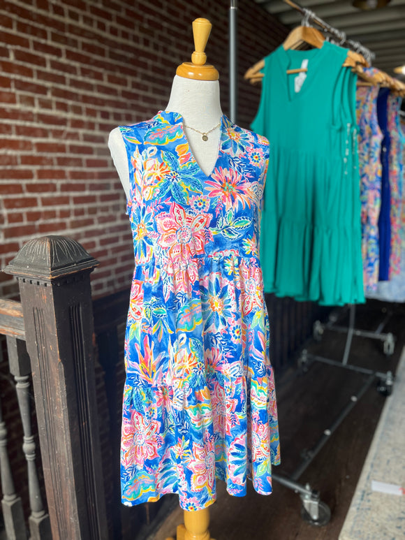 Lily Wrinkle Free Sleeveless Dress - Royal Floral-DRESS-Carolyn Jane's Jewelry