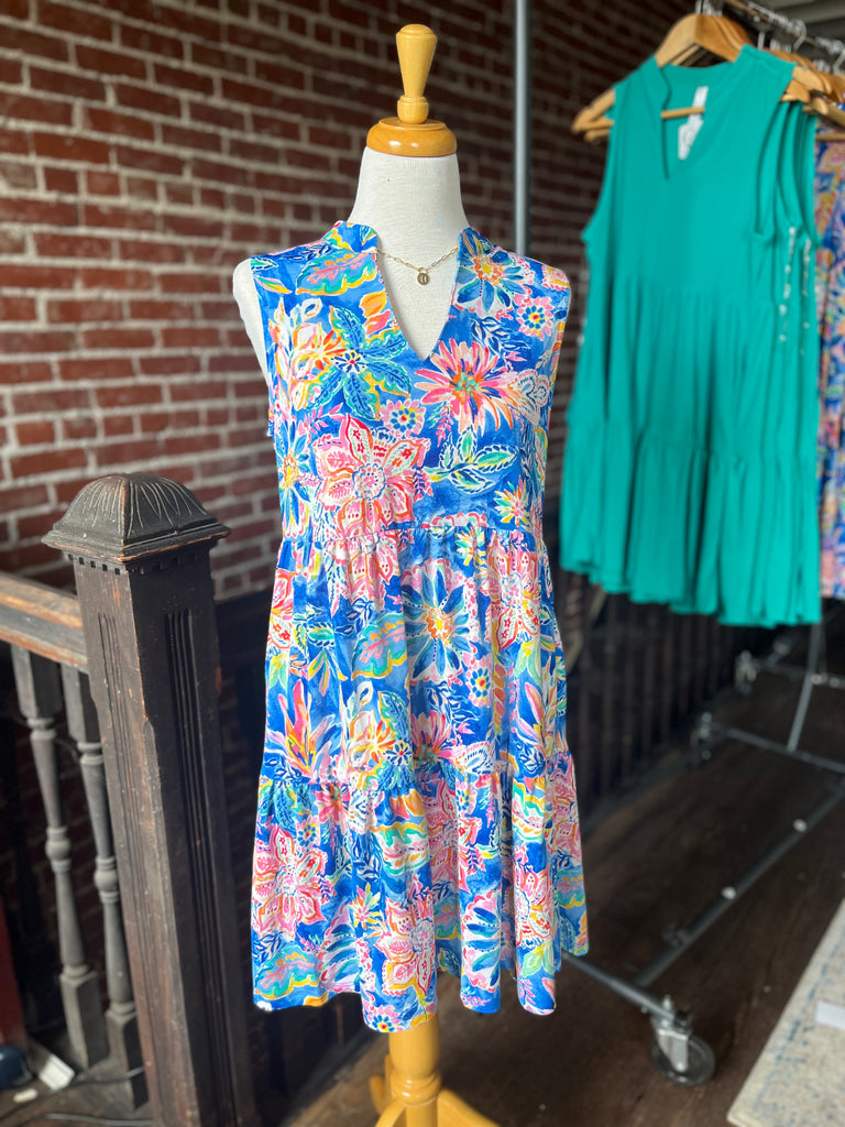 Lily Wrinkle Free Sleeveless Dress - Royal Floral-DRESS-Carolyn Jane's Jewelry