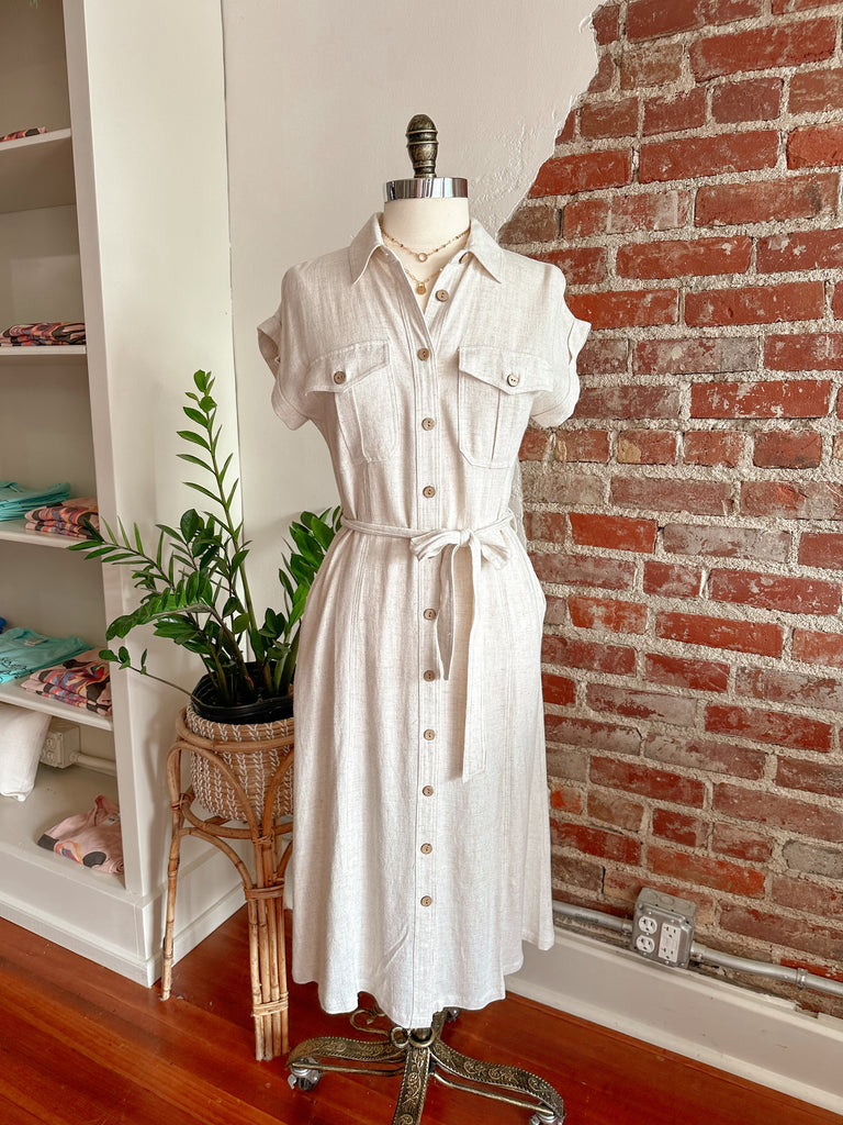 Lora Linen Midi Dress - Natural-Dress-Carolyn Jane's Jewelry