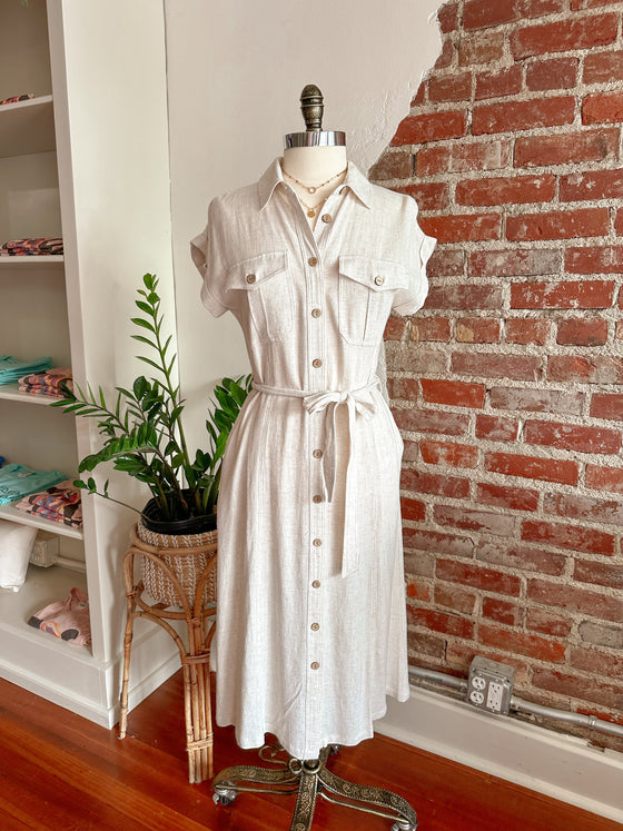 Lora Linen Midi Dress - Natural-Dress-Carolyn Jane's Jewelry