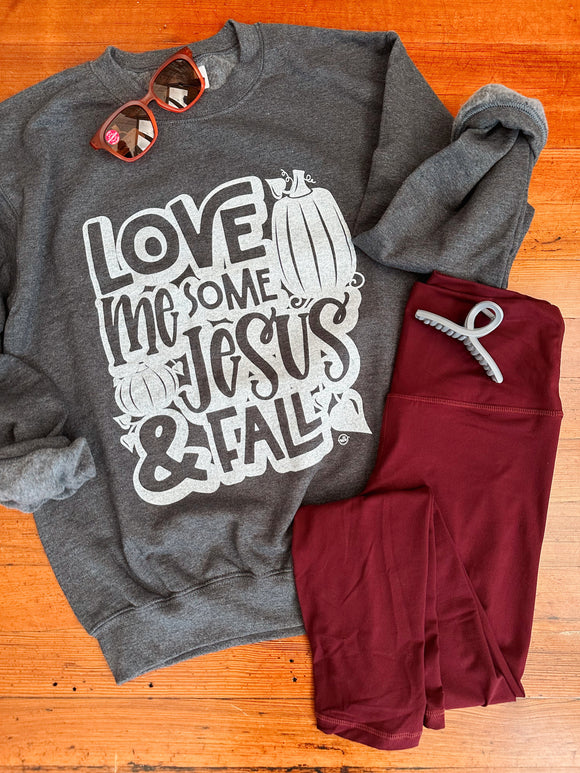 Love Me Some Jesus & Fall Sweatshirt - Charcoal-Sweatshirt-Carolyn Jane's Jewelry