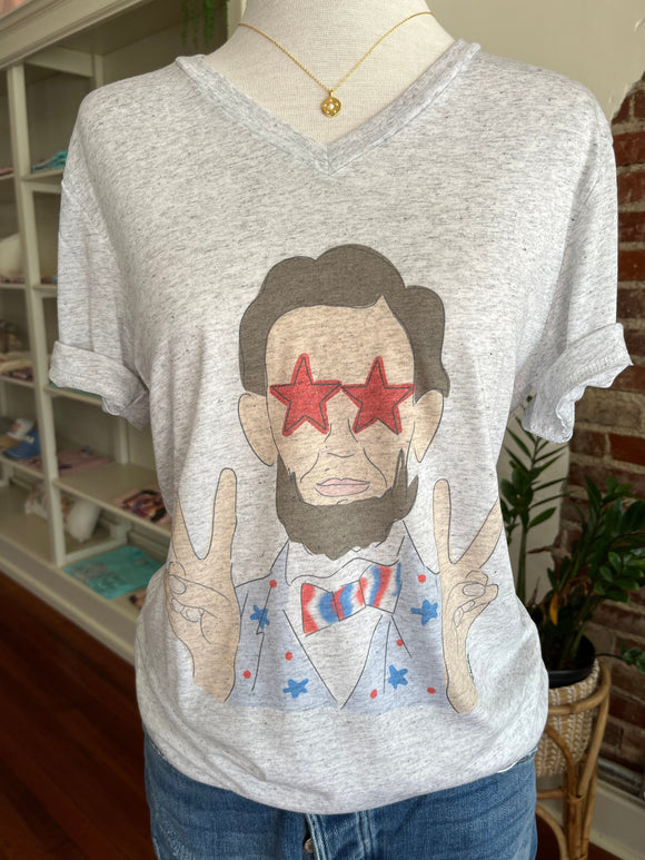 Patriotic Abe V-Neck T-Shirt - Light Grey-T-Shirt-Carolyn Jane's Jewelry