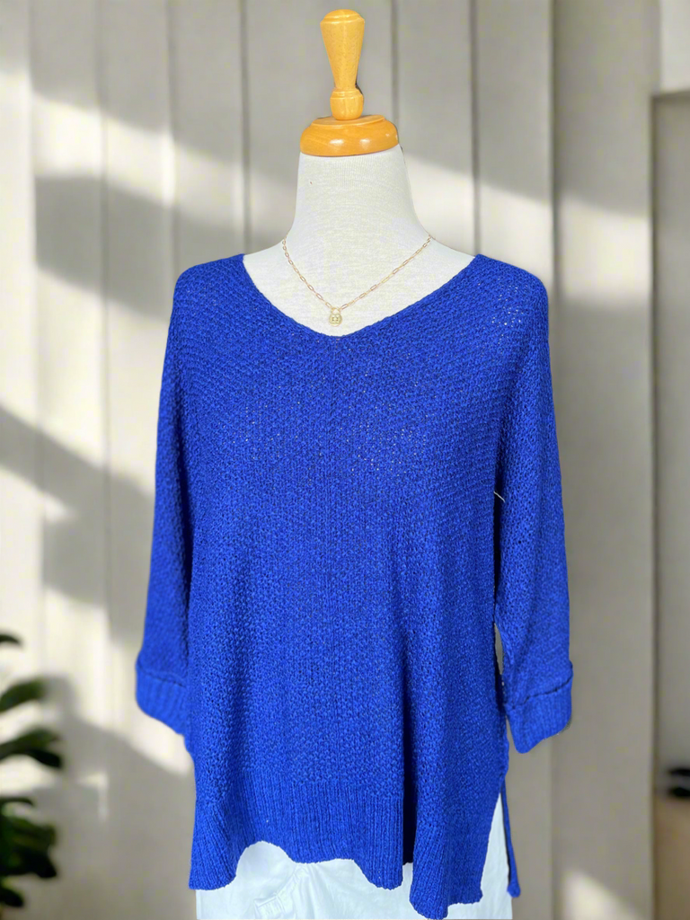 Penny Simple Chic V-Neck Sweater - Royal Blue-sweater top-Carolyn Jane's Jewelry