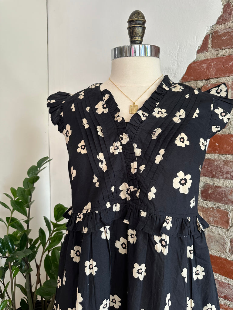 Reeves Flower Flounce Dress - Black-dress-Carolyn Jane's Jewelry