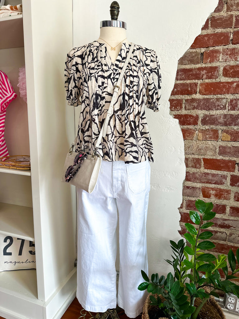 Sherr Black + Cream Printed Blouse-Carolyn Jane's Jewelry