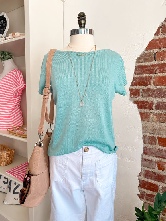 Skye Knit Top in Dusty Blue-Carolyn Jane's Jewelry