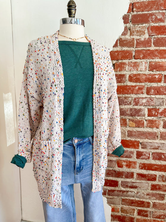 Speckles Rainbow Popcorn Cardigan - Oatmeal-cardigan-Carolyn Jane's Jewelry