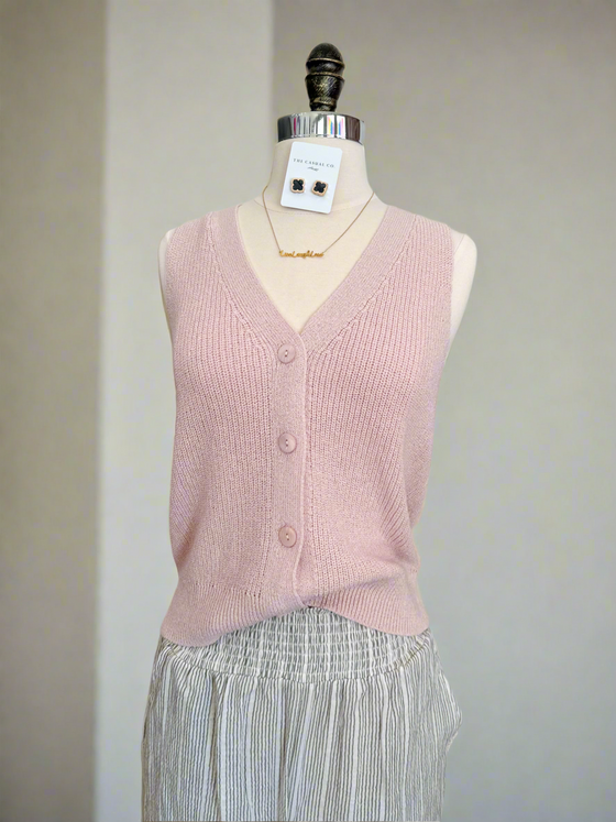 Spring Time Lightweight Sweater Vest - Blush-Sweater Vest-Carolyn Jane's Jewelry