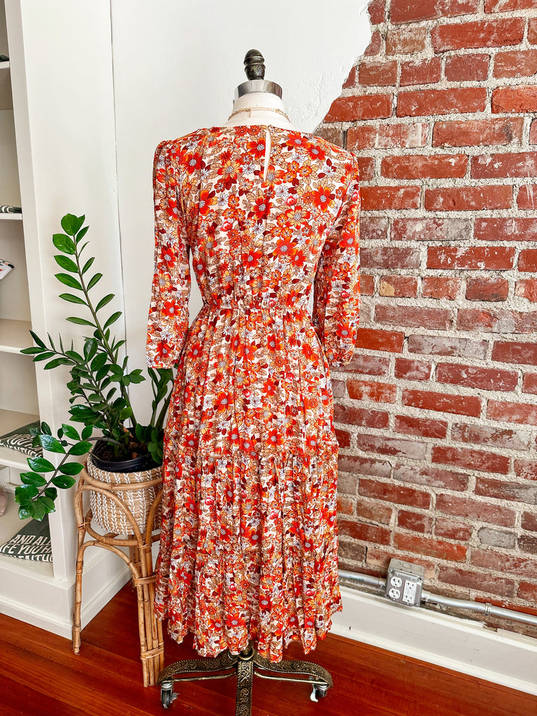 The Carina Floral Midi Dress - Rust-Dress-Carolyn Jane's Jewelry