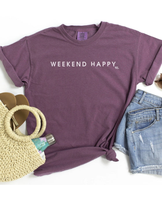 Weekend Happy T-Shirt - Vintage Plum-Carolyn Jane's Jewelry