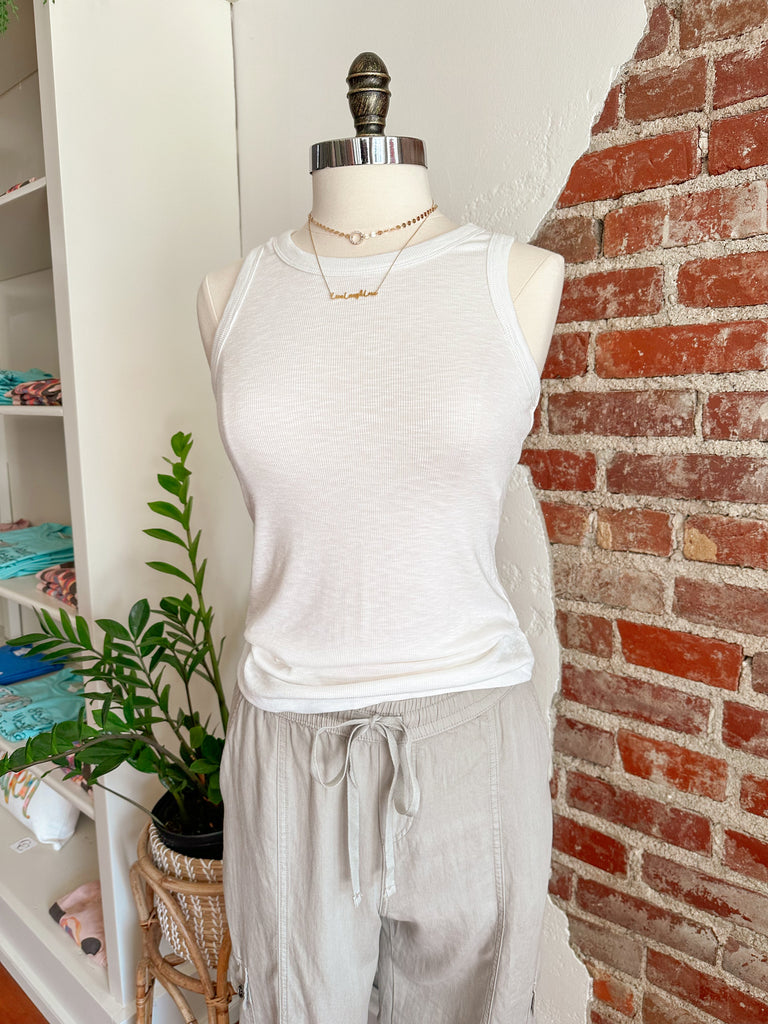 Whitney Racer Back Ribbed Tank - White-Tank top-Carolyn Jane's Jewelry