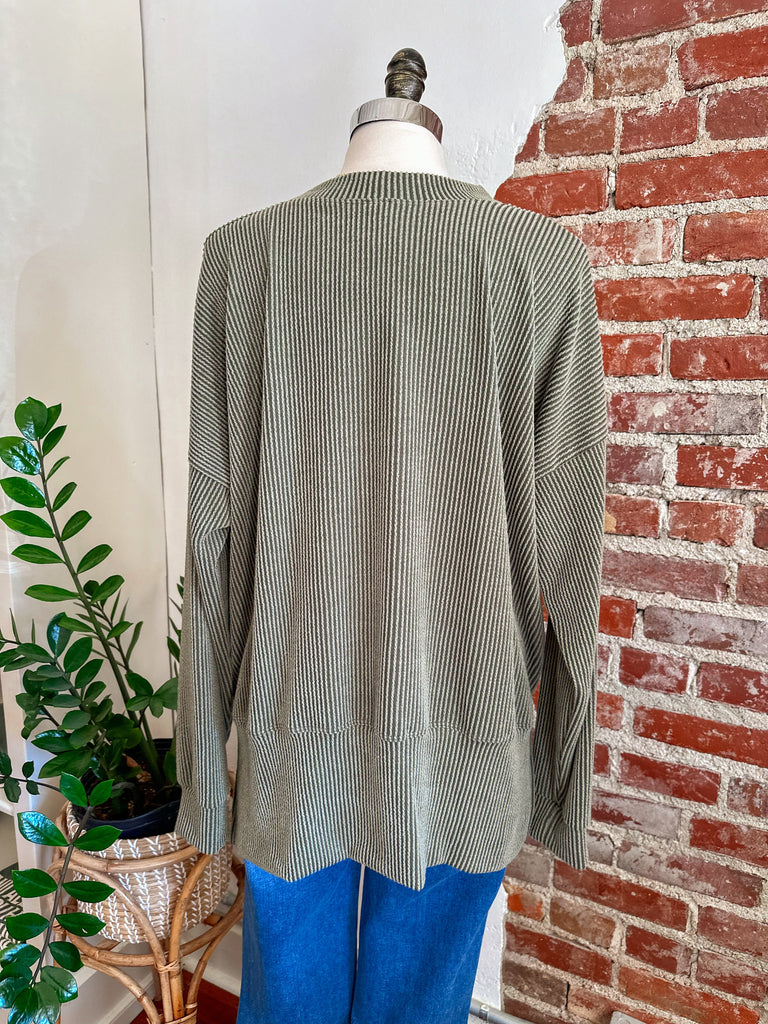 Winnie Oversized Ribbed Sweatshirt - Olive-Sweatshirt-Carolyn Jane's Jewelry