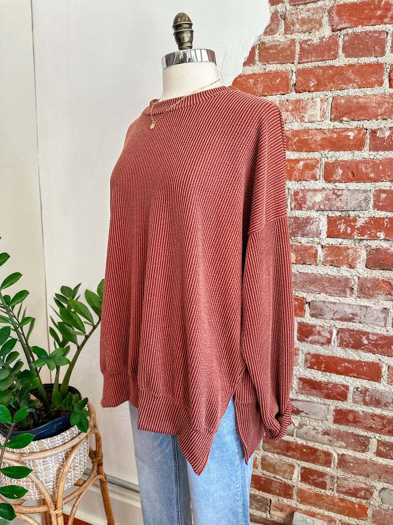 Winnie Oversized Ribbed Sweatshirt - Rust-Sweatshirt-Carolyn Jane's Jewelry