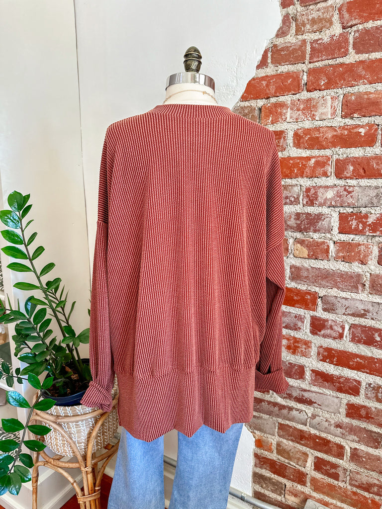 Winnie Oversized Ribbed Sweatshirt - Rust-Sweatshirt-Carolyn Jane's Jewelry