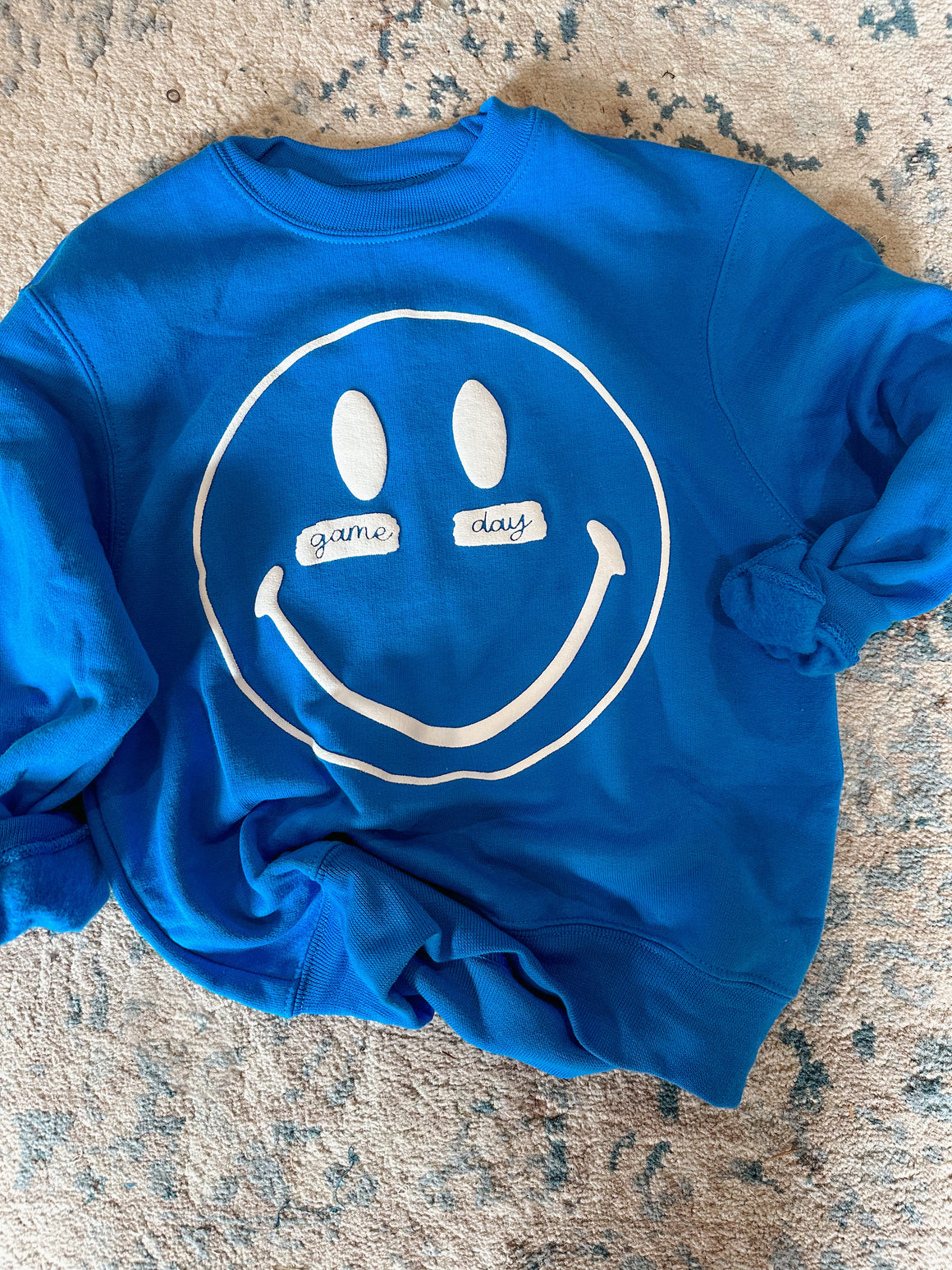 Youth Smiley Face Gameday Sweatshirt - Royal Blue-Sweatshirt-Carolyn Jane's Jewelry