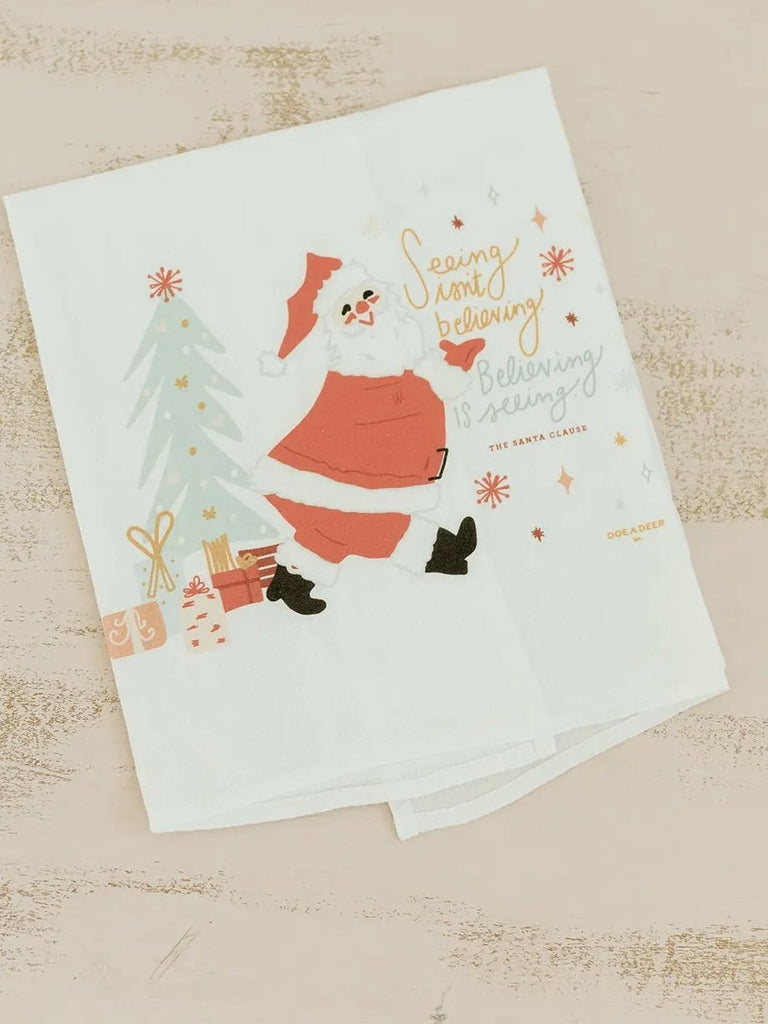 Believe Santa Tea Towel-tea towels-Carolyn Jane's Jewelry