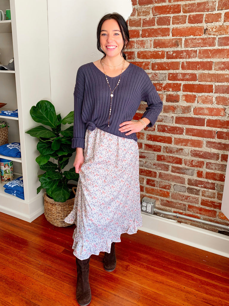 Blakely Pointelle Sweater in Deep Navy-Top-Carolyn Jane's Jewelry