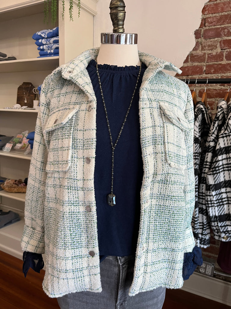 Brushed Plaid Shacket in Frasier Fir Green-Carolyn Jane's Jewelry