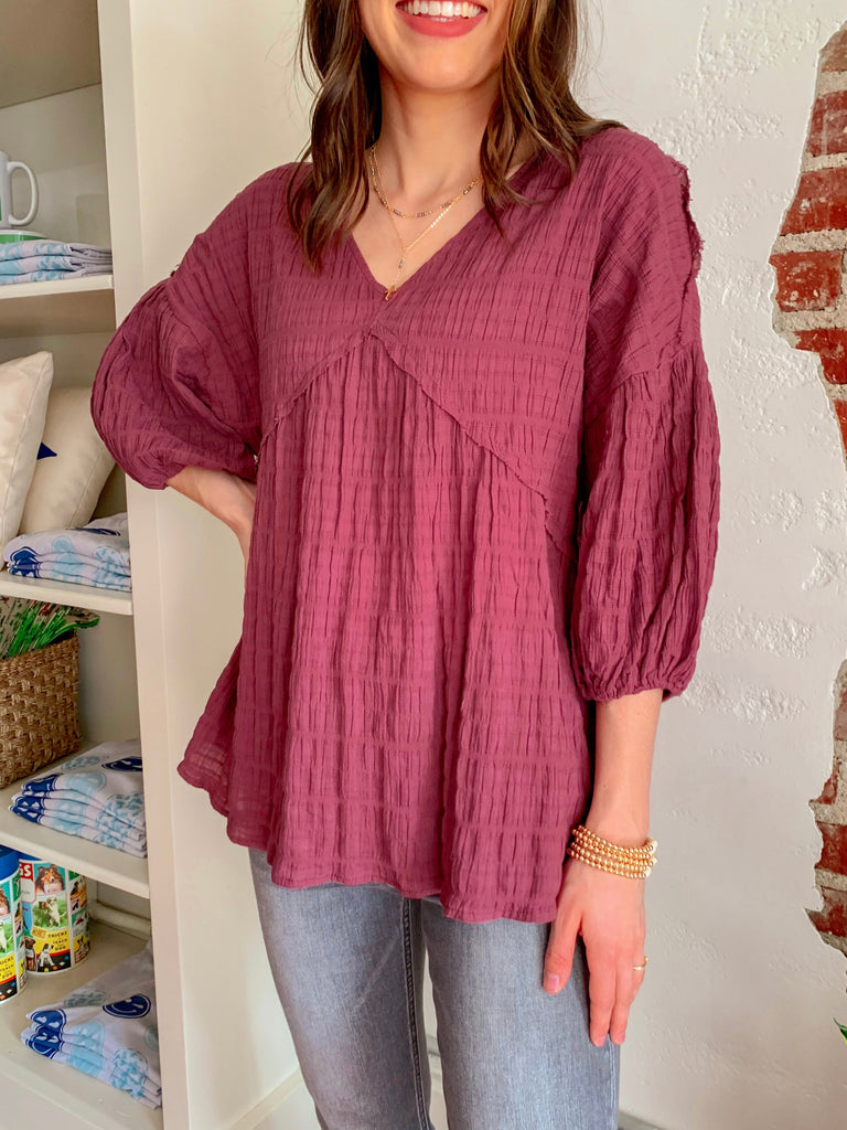 Cecilia Textured Top in Plum-Carolyn Jane's Jewelry