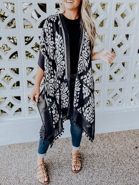 Damask Kimono in Charcoal-Carolyn Jane's Jewelry