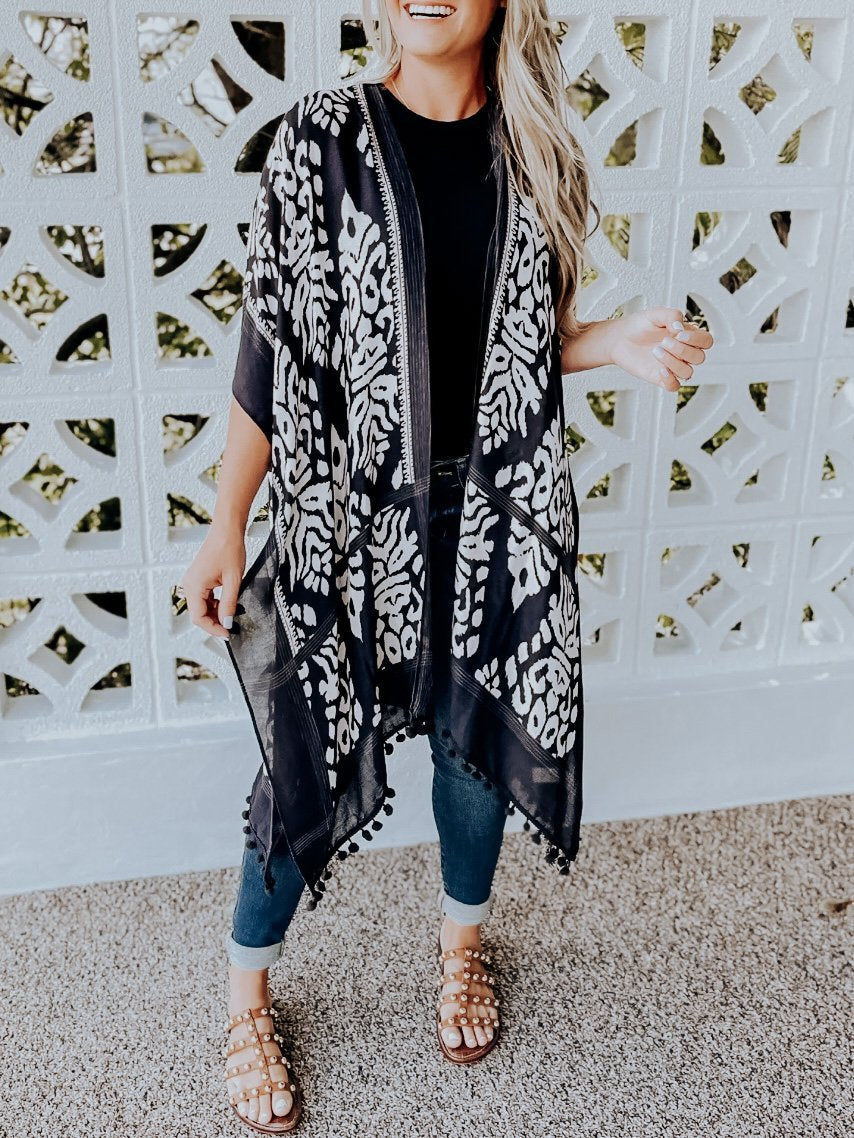 Damask Kimono in Charcoal-Carolyn Jane's Jewelry