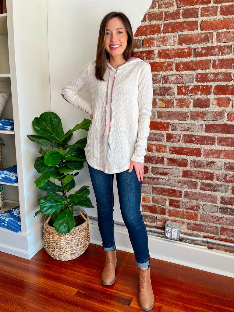 Fall Feels Plaid Cable Knit Hoodie-Top-Carolyn Jane's Jewelry