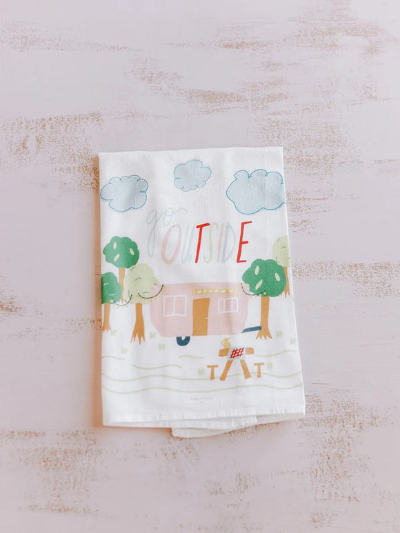 Go Outside Camper Flour Sack Kitchen Towel-Carolyn Jane's Jewelry