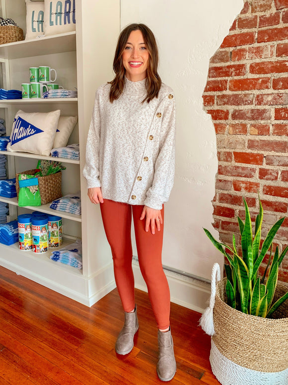 Lauren Ivory Button Detailed Mock Neck Two-Tone Sweater-Pullover Sweater-Carolyn Jane's Jewelry