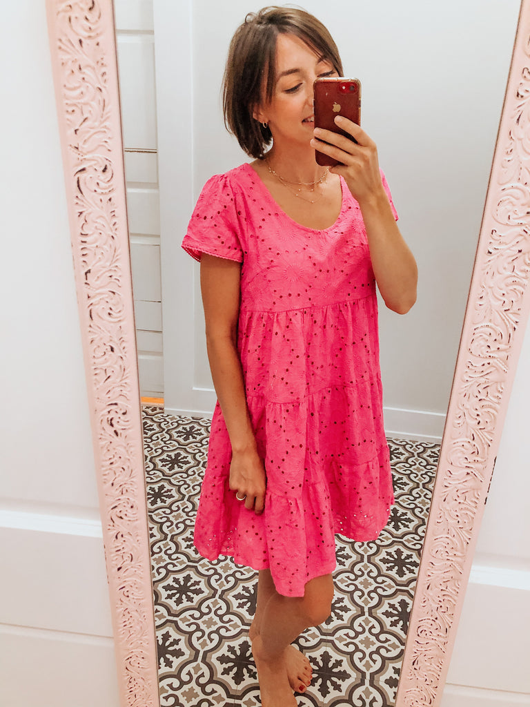 Lily Eyelet Dress in Pink-Carolyn Jane's Jewelry