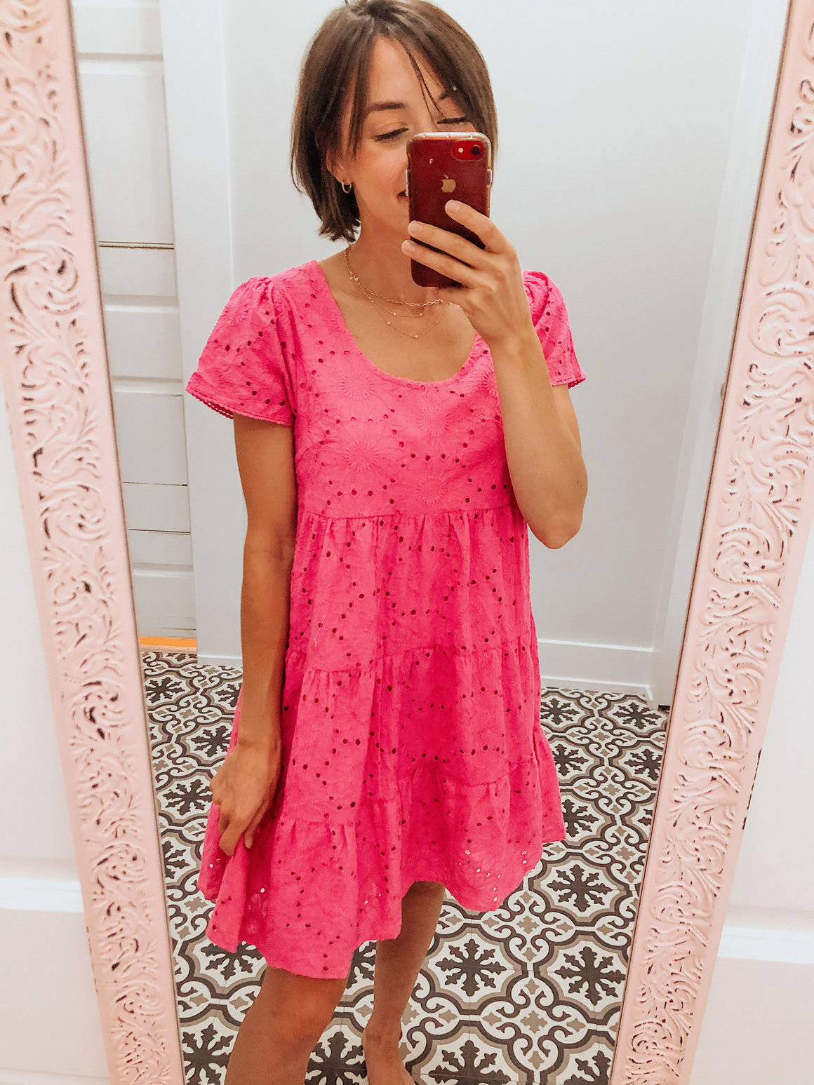 Lily Eyelet Dress in Pink-Carolyn Jane's Jewelry