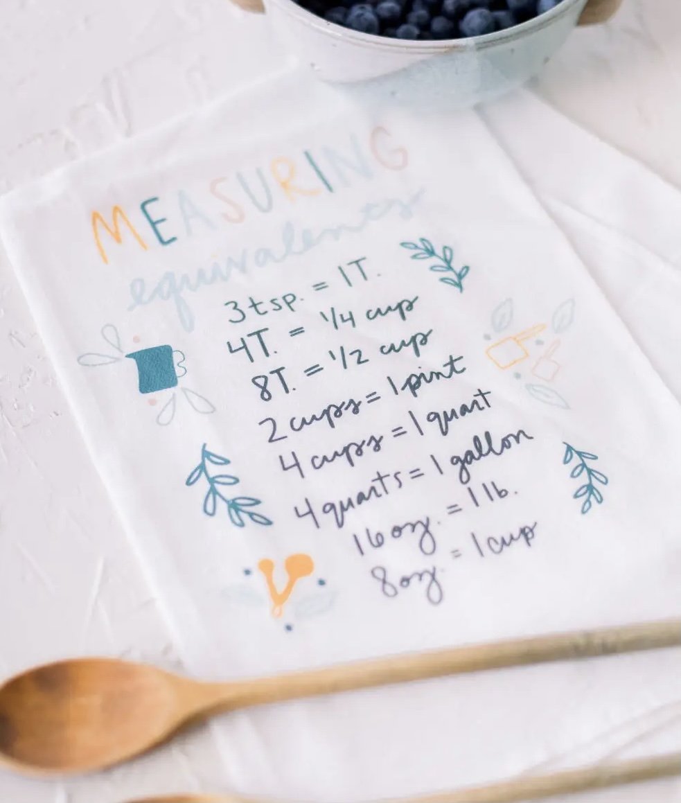Measuring Equivalents Cooking Tea Towel-tea towel-Carolyn Jane's Jewelry