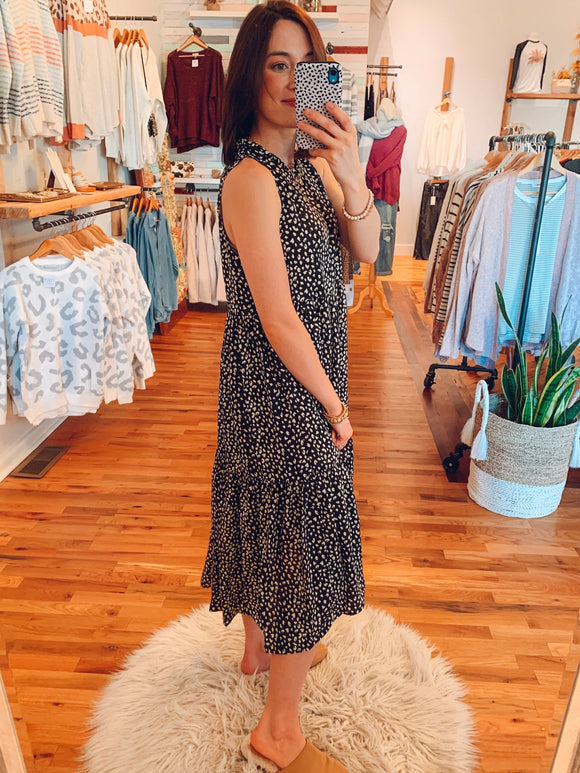 Riley Leopard Midi Dress in Black-Dress-Carolyn Jane's Jewelry
