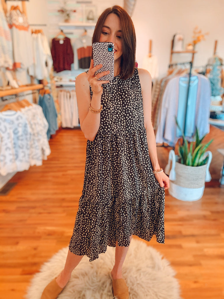 Riley Leopard Midi Dress in Black-Dress-Carolyn Jane's Jewelry