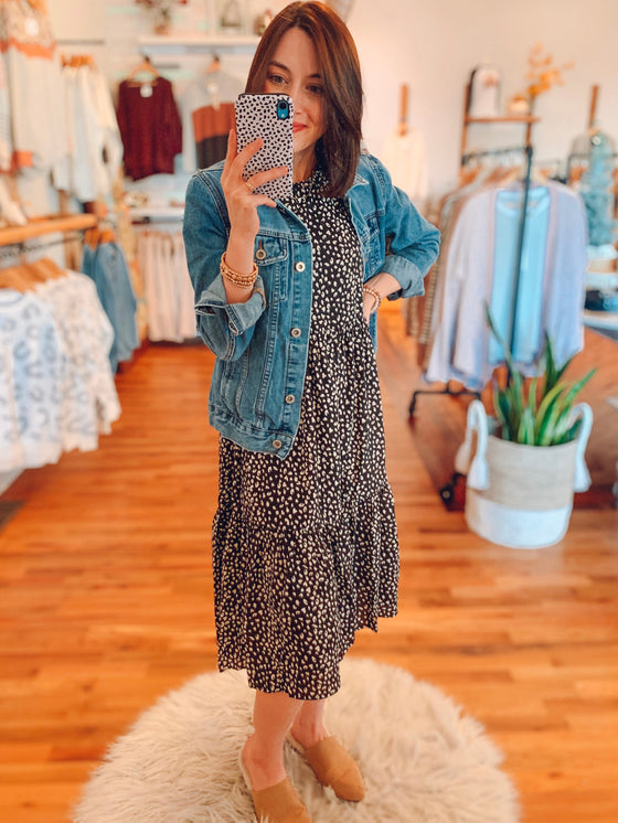 Riley Leopard Midi Dress in Black-Dress-Carolyn Jane's Jewelry