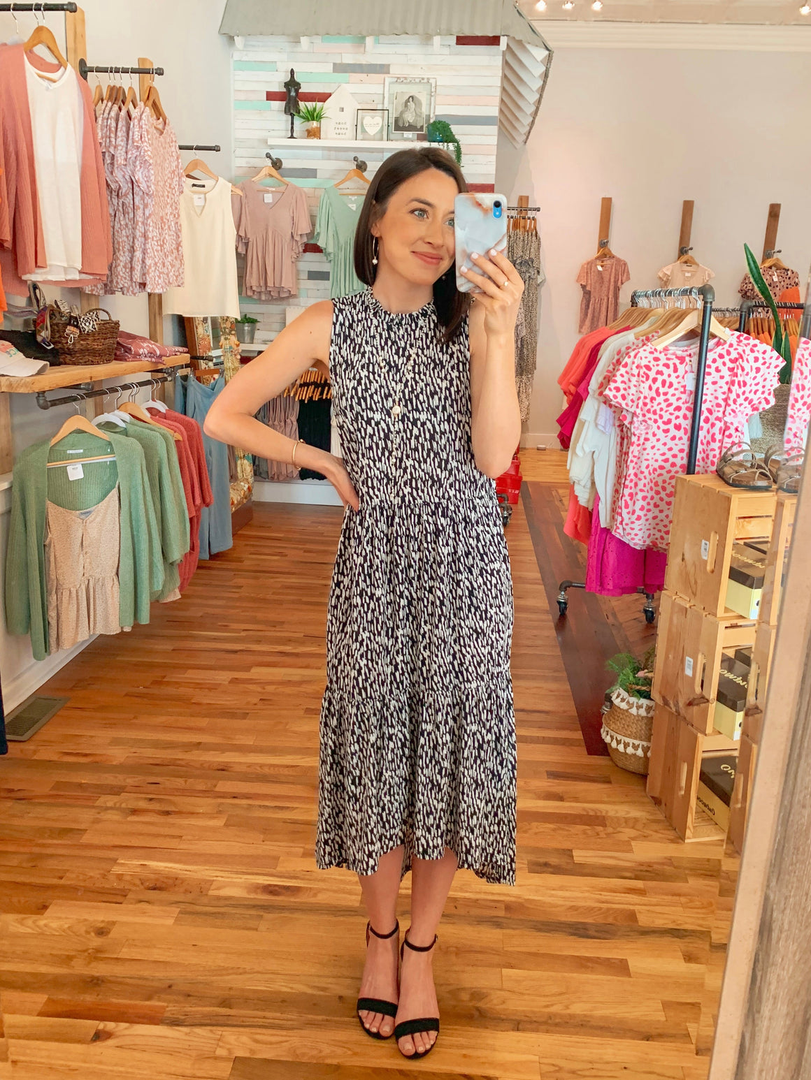 Riley Printed Midi Dress in Black-Dresses-Carolyn Jane's Jewelry