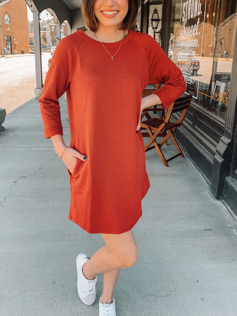 Rory Sweatshirt Dress in Rust-sweatshirt dress-Carolyn Jane's Jewelry