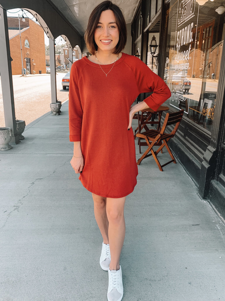 Rory Sweatshirt Dress in Rust-sweatshirt dress-Carolyn Jane's Jewelry