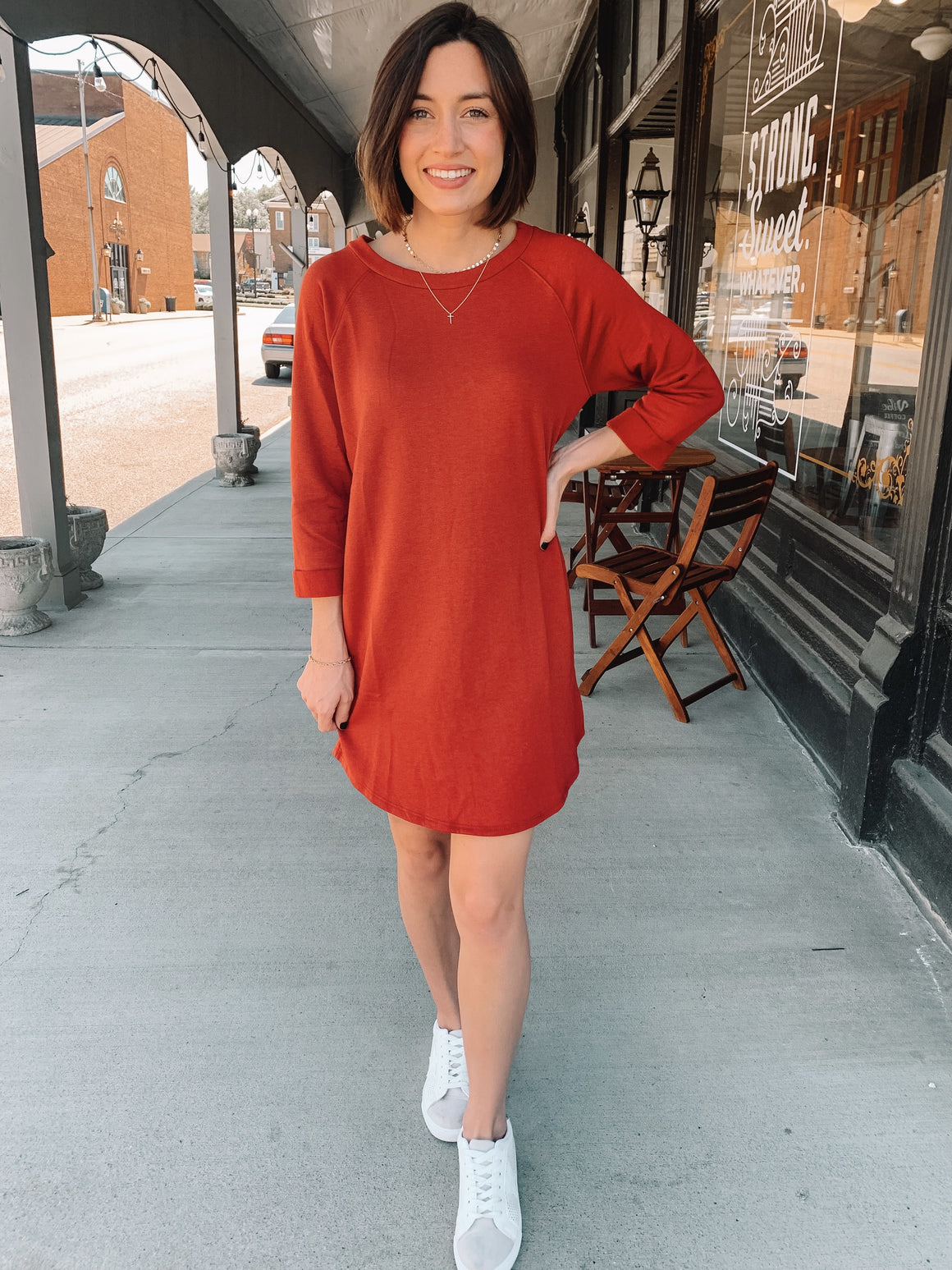 Rory Sweatshirt Dress in Rust-sweatshirt dress-Carolyn Jane's Jewelry